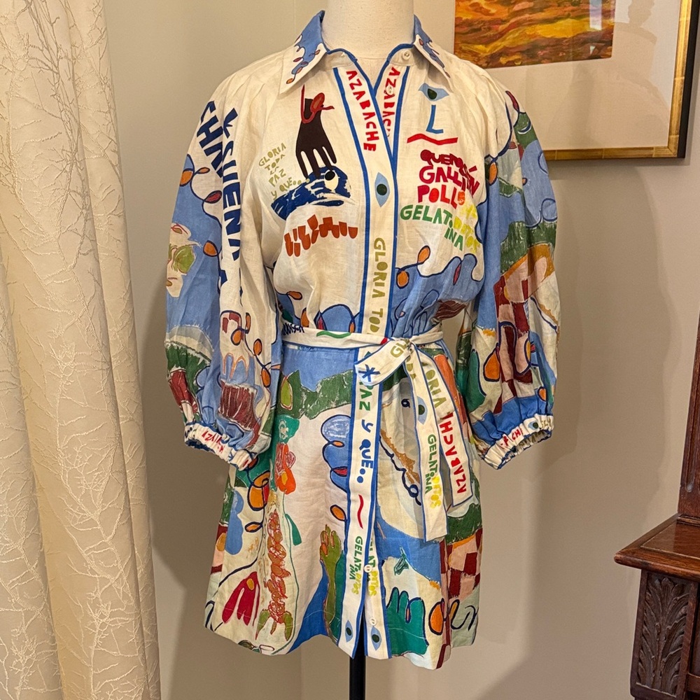 Alemais Nadia Printed Flax Mini Shirtdress